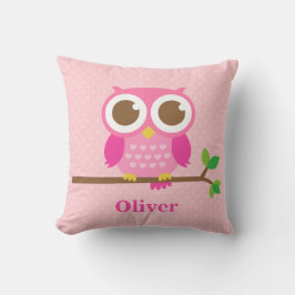 Cute Roze Uil op Tak Meisjeskamer Decoratie Kussen