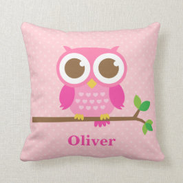 Cute Roze Uil op Tak Meisjeskamer Decoratie Kussen
