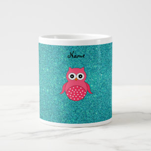 Cute roze uil turquoise glitter grote koffiekop