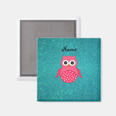 Cute roze uil turquoise glitter magneet (Voorkant / Achterkant)