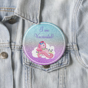 Cute roze Unicorn ik ben gevaccineerd Ronde Button 4,0 Cm
