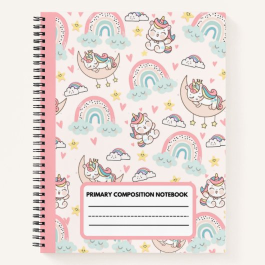 Cute roze Unicorn Notitieboek van primaire samenst (Voorkant)