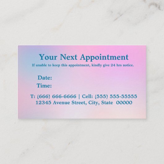 Cute Roze Unicorn Rainbow Glitter Drivers Afsprakenkaartje (Achterkant)