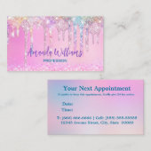 Cute Roze Unicorn Rainbow Glitter Drivers Afsprakenkaartje (Voorkant / Achterkant)