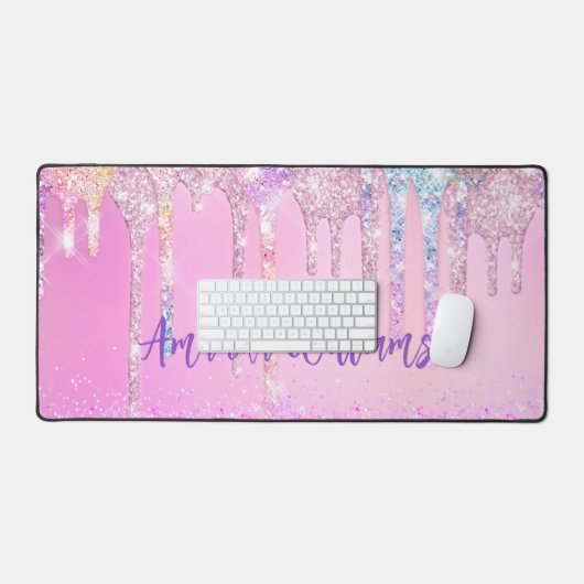 Cute Roze Unicorn Rainbow Glitter Drivers Bureaumat (Keyboard & Muis)