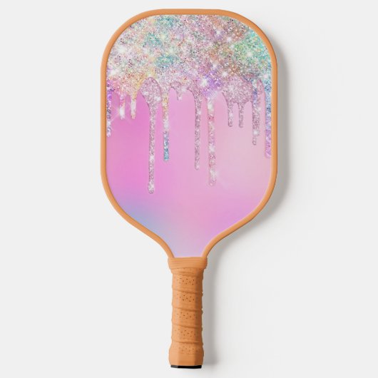 Cute Roze Unicorn Rainbow Glitter Drivers Pickleball Paddle (Achterkant)