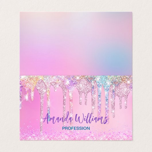 Cute Roze Unicorn Rainbow Glitter Drivers Visitekaartje (Buitenkant ongevouwen)