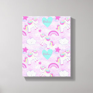 Cute roze Unicorns geloven pastel roze Canvas Afdruk