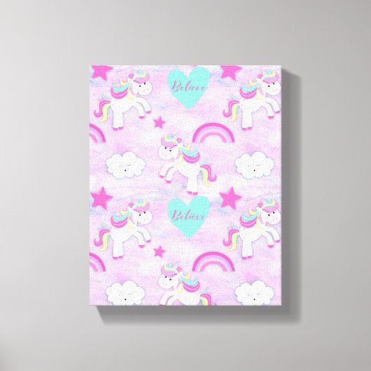Cute roze Unicorns geloven pastel roze Canvas Afdruk (Voorkant)