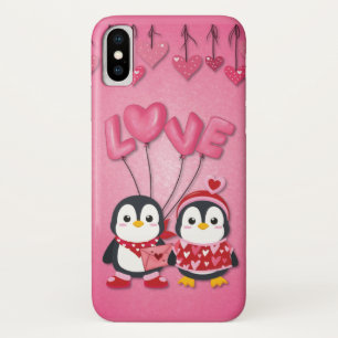 Cute roze Valentijnsdag Love Bird Penguins Case-Mate iPhone Case