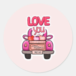 Cute Roze Valentijnstruck "Lief voor Jou" Lading v Ronde Sticker