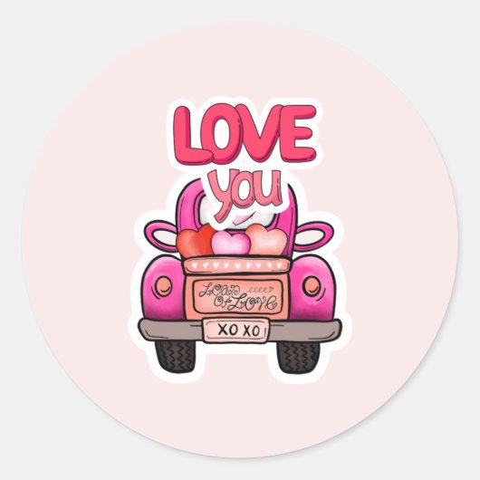 Cute Roze Valentijnstruck "Love You" Lading van Li Ronde Sticker (Voorkant)