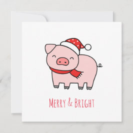Cute Roze Varken Vrolijk en Stralend Minimalistisc Feestdagenkaart