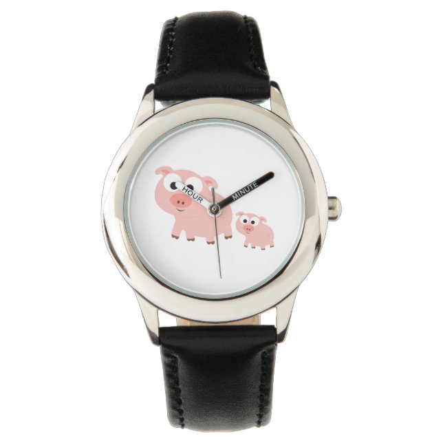 Cute Roze Varkens Horloge (Voorkant)