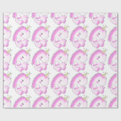 Cute Roze Vat Unicorn Wrapping Paper Cadeaupapier (Vlak)