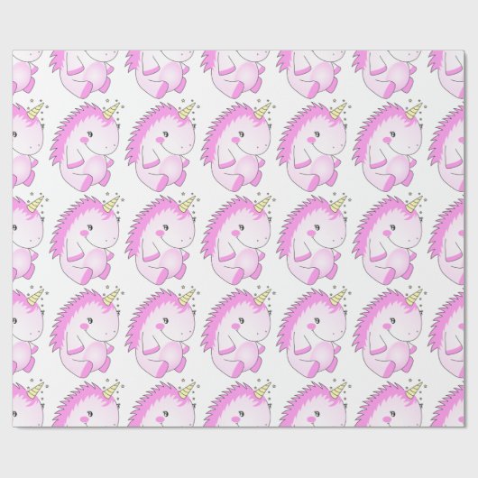 Cute Roze Vat Unicorn Wrapping Paper Cadeaupapier (Vlak)