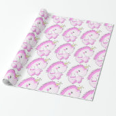 Cute Roze Vat Unicorn Wrapping Paper Cadeaupapier (Uitgerold)