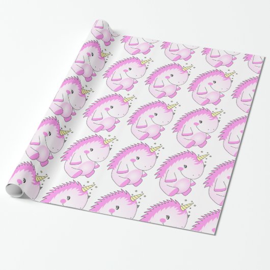 Cute Roze Vat Unicorn Wrapping Paper Cadeaupapier (Uitgerold)
