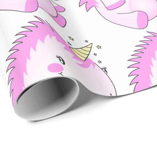 Cute Roze Vat Unicorn Wrapping Paper Cadeaupapier (Rol Hoek)