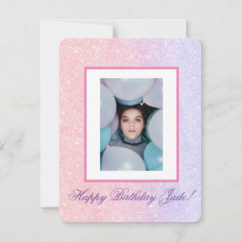 Cute Roze Verjaardag met Glitter en Naam Feestdagenkaart