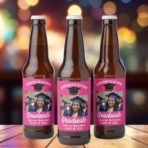 Cute Roze Verjaardagsfeestje Aangepaste Foto Bier Etiket