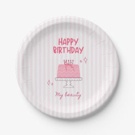 Cute Roze Verjaardagstaart "Gefeliciteerd met je v Papieren Bordje