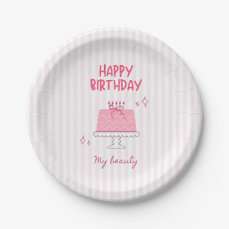 Cute Roze Verjaardagstaart "Gefeliciteerd met je v Papieren Bordje