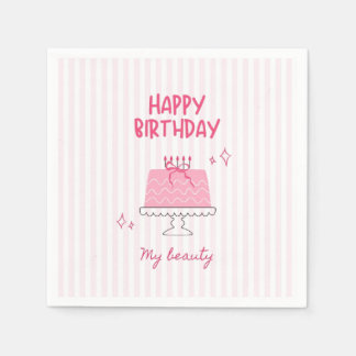 Cute Roze Verjaardagstaart "Gefeliciteerd met je v Servet