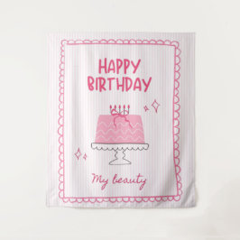 Cute Roze Verjaardagstaart "Gefeliciteerd met je v Wandkleed