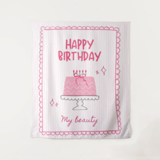 Cute Roze Verjaardagstaart "Gefeliciteerd met je v Wandkleed