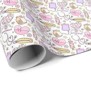 Cute Roze Verpleegster Dokter Medisch Personeel Th Cadeaupapier