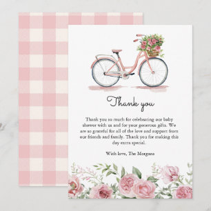 Cute Roze Vintage Fiets Meisje Baby Shower Bedankkaart