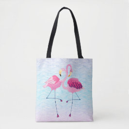 Cute roze vlamingos Stylied Water Waves Pattern Tote Bag