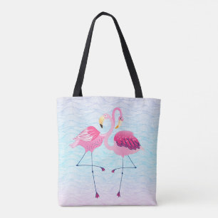 Cute roze vlamingos Stylied Water Waves Pattern Tote Bag