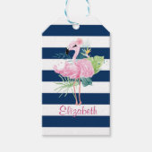 Cute roze vlamingosTropisch leder,gestreept Cadeaulabel (Voorkant)