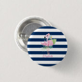Cute roze vlamingosTropisch leder,gestreept Ronde Button 3,2 Cm (Voorkant /achterkant)