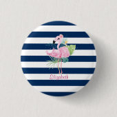 Cute roze vlamingosTropisch leder,gestreept Ronde Button 3,2 Cm (Voorkant)