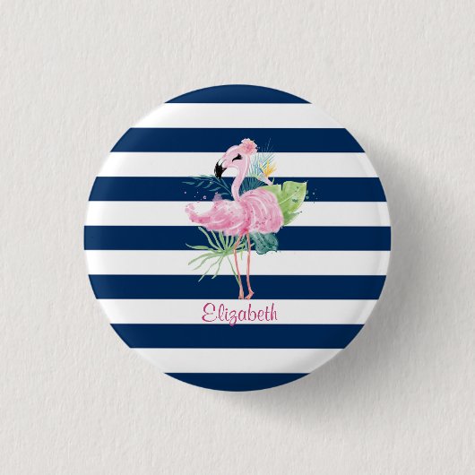 Cute roze vlamingosTropisch leder,gestreept Ronde Button 3,2 Cm (Voorkant)