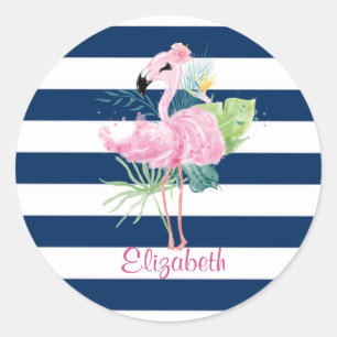 Cute roze vlamingosTropisch leder,gestreept Ronde Sticker
