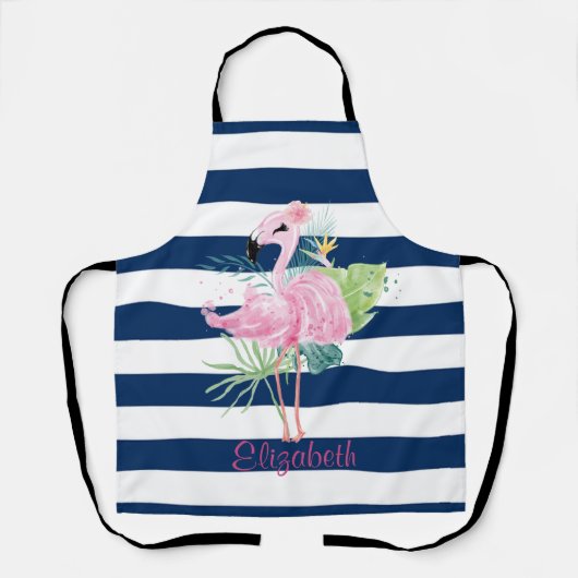 Cute roze vlamingosTropisch leder,gestreept Schort (Voorkant)