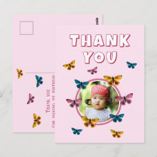 Cute Roze Vlinder Bedankt Verjaardagsfoto Briefkaart