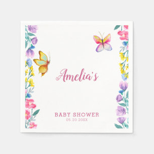 Cute Roze Vlinder Lente Baby Shower Servet