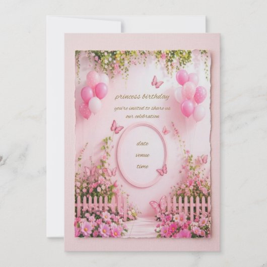 cute roze vlinder uitnodiging (Voorkant)