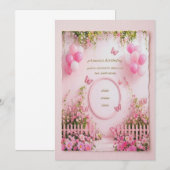 cute roze vlinder uitnodiging (Voorkant / Achterkant)