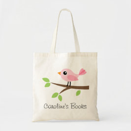 Cute roze vogelmeisjes gepersonaliseerd bibliothee tote bag