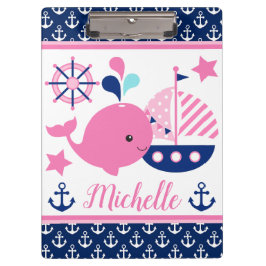 Cute roze walvis en ankers motief in nautische sti klembord