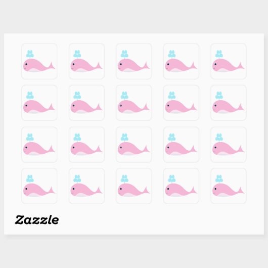 Cute roze walvis vierkante sticker (Vel)