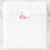 Cute roze walvis vierkante sticker (Tas)