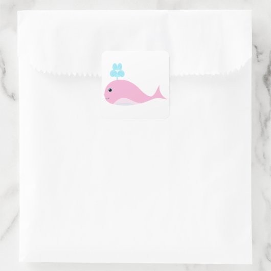 Cute roze walvis vierkante sticker (Tas)