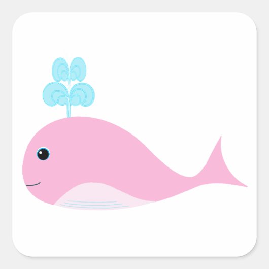 Cute roze walvis vierkante sticker (Voorkant)